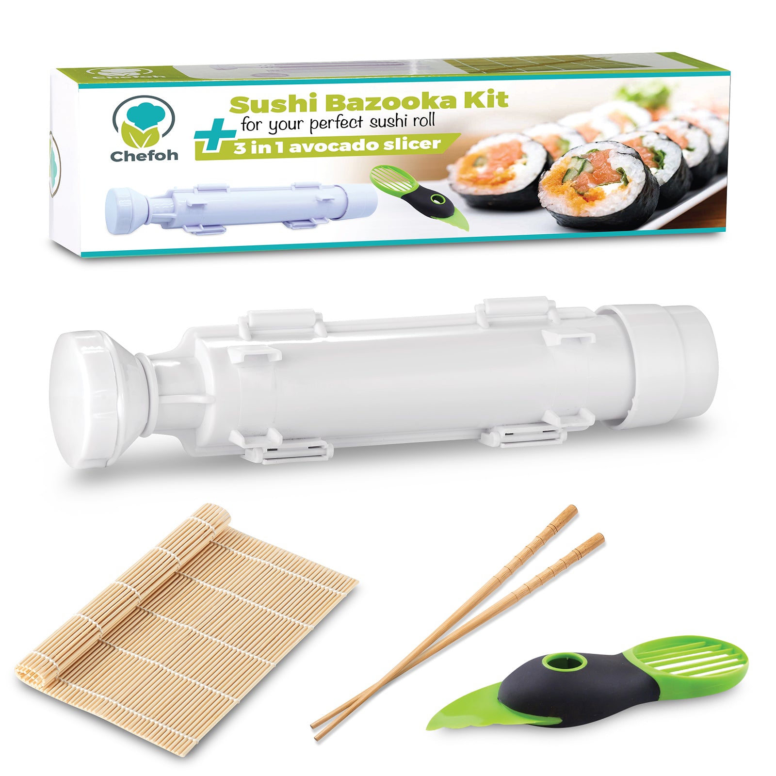 Sushi Making Kit Set Sushi Bazooka Maker Bamboo Rolling Mat